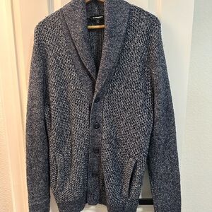 Express Men's Ribbed Shawl Collar Cardigan - Blue-Charcoal Heather